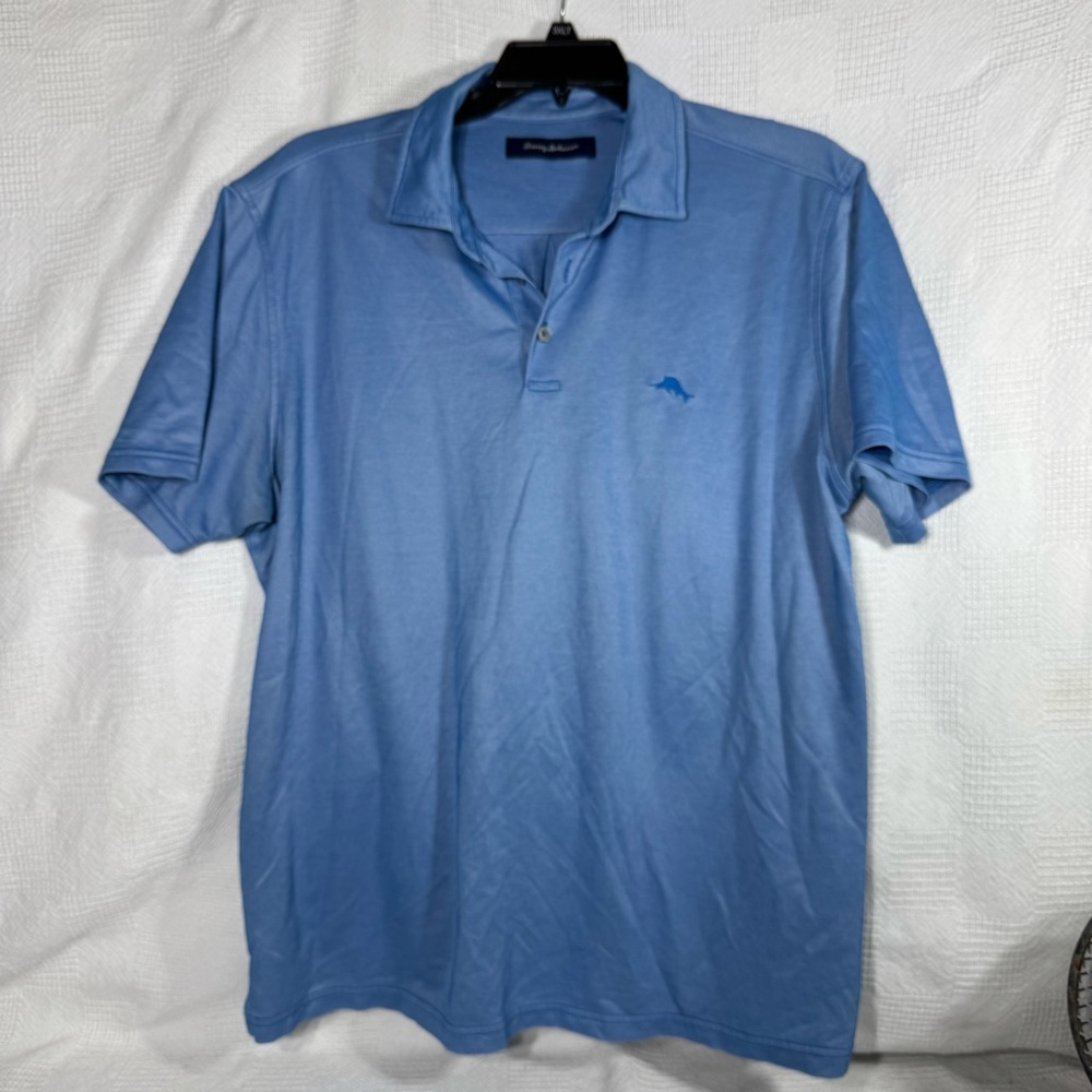 Tommy Bahama Solid Blue Short Sleeve Polo Shirt - Men's Size XL